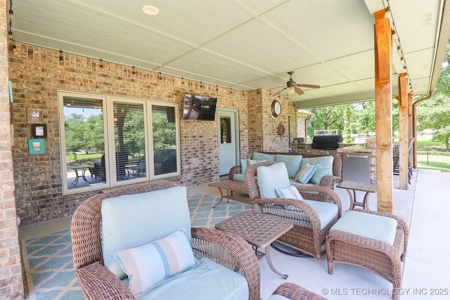 17061 S Creekwood Trl, Claremore, OK 74017 - view of patio / terrace with ceiling fan and an outdoor living space