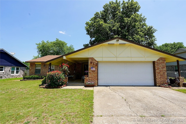 412 Fenwick Pl, Muskogee, OK 74403 - view of front of home featuring concrete driveway, a front yard, brick siding, and a garage