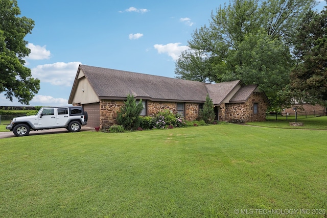 12350 E 138th St S, Broken Arrow, OK 74011 - view of front of property with stone siding, a shingled roof, and an attached garage
