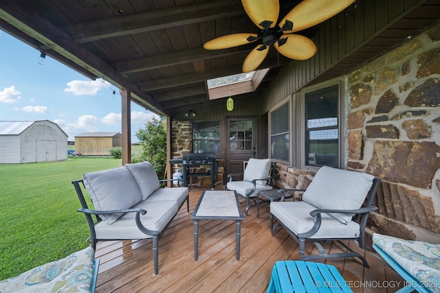 12350 E 138th St S, Broken Arrow, OK 74011 - deck featuring an outdoor hangout area, a lawn, and ceiling fan
