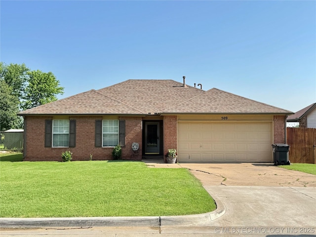509 W Ryan St, Catoosa, OK 74015 - ranch-style house featuring a shingled roof, driveway, brick siding, and a garage
