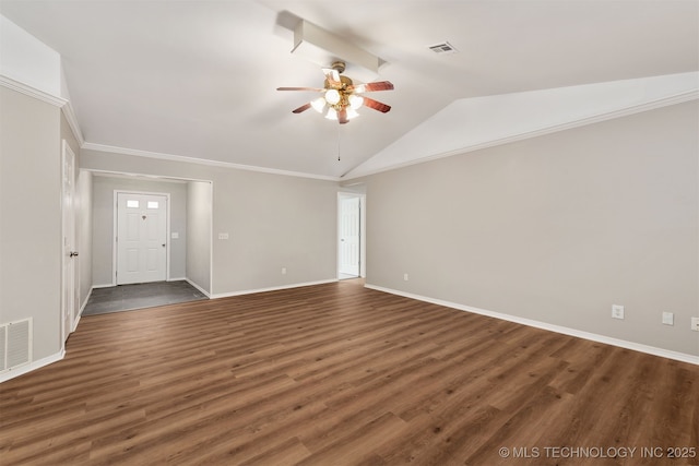 4908 S Redbud Ave, Broken Arrow, OK 74011 - empty room featuring a ceiling fan, lofted ceiling, baseboards, and wood finished floors