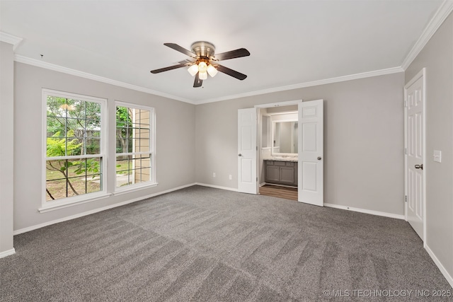 4908 S Redbud Ave, Broken Arrow, OK 74011 - carpeted spare room with crown molding, ceiling fan, and baseboards