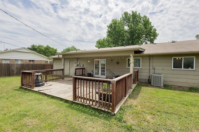 514 N Village Pl, Broken Arrow, OK 74012 - rear view of house with french doors, a wooden deck, and central air condition unit