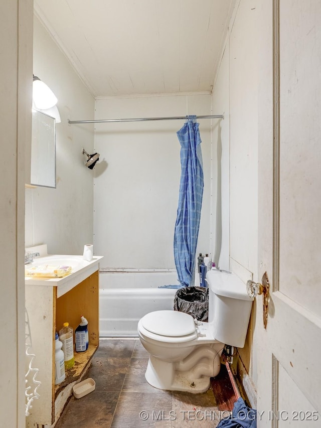 309 W 14th, Ada, OK 74820 - bathroom featuring toilet, vanity, shower / bathtub combination, and ornamental molding