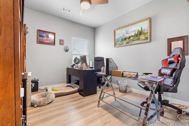 40 Wilson Pkwy, Durant, OK 74701 - office area featuring ceiling fan, light wood-style floors, and baseboards