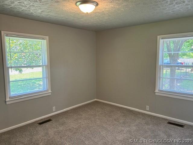 111 E 13th Pl, Claremore, OK 74017 - empty room with plenty of natural light, carpet floors, baseboards, and a textured ceiling