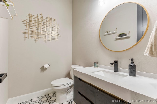 8562 Adams Creek Rd, Beggs, OK 74421 - half bath featuring toilet, vanity, baseboards, and tile patterned floors