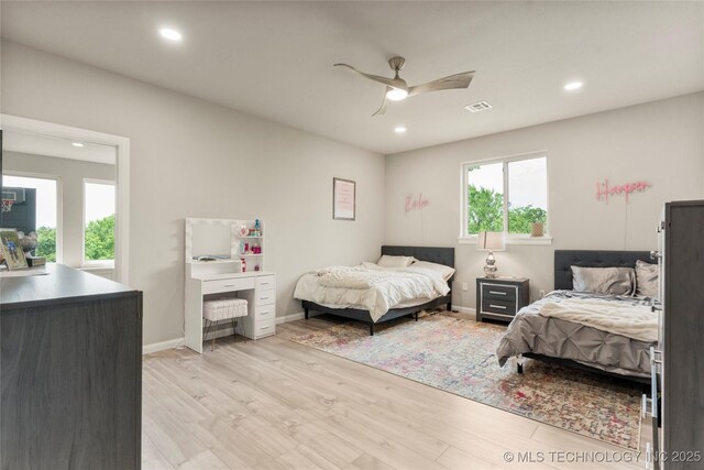 8562 Adams Creek Rd, Beggs, OK 74421 - bedroom featuring light wood-type flooring, recessed lighting, baseboards, and ceiling fan