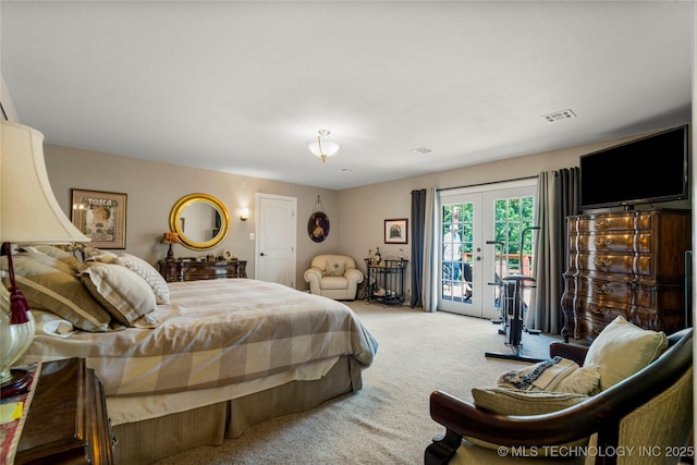 168 Murray Ln, Strang, OK 74367 - bedroom featuring carpet flooring, access to exterior, and french doors