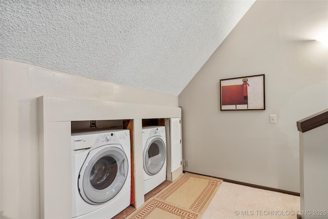 168 Murray Ln, Strang, OK 74367 - washroom with washer and dryer, a textured ceiling, and carpet flooring
