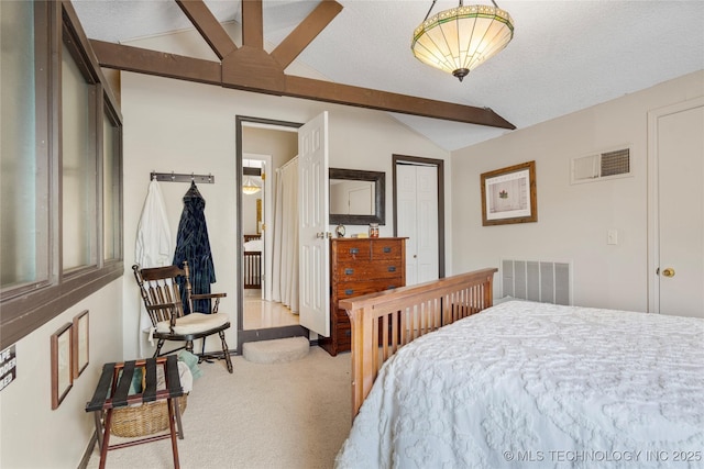 168 Murray Ln, Strang, OK 74367 - bedroom featuring lofted ceiling, carpet flooring, a closet, and a textured ceiling