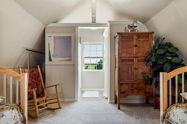 168 Murray Ln, Strang, OK 74367 - bedroom featuring lofted ceiling, carpet, and baseboards