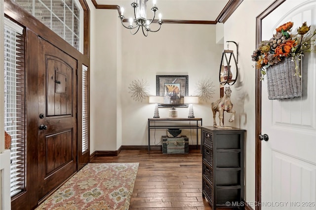 3501 W Gary St S, Broken Arrow, OK 74012 - entryway with dark wood finished floors, a chandelier, and ornamental molding