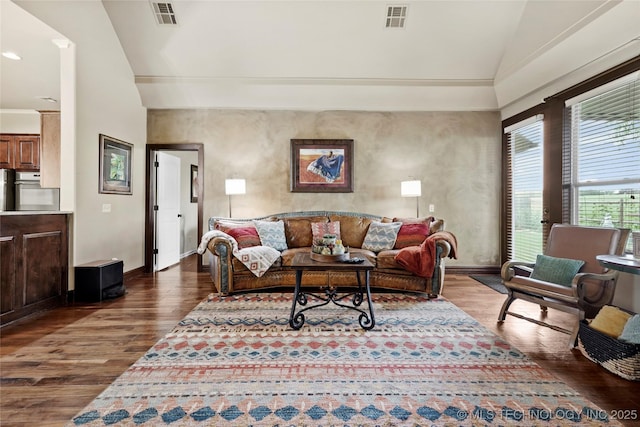3501 W Gary St S, Broken Arrow, OK 74012 - living room featuring lofted ceiling and dark wood finished floors