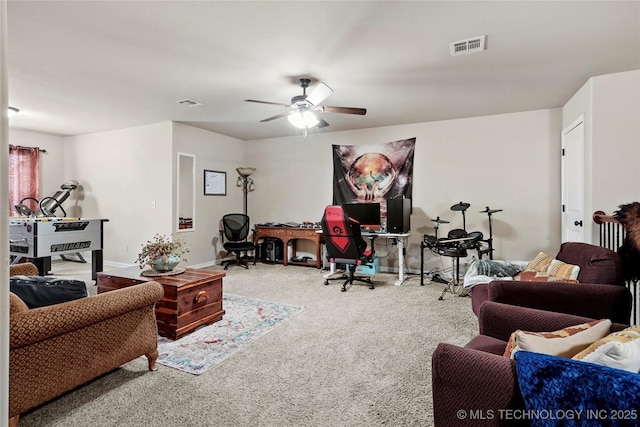 3501 W Gary St S, Broken Arrow, OK 74012 - carpeted living room featuring a ceiling fan and a desk