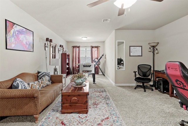 3501 W Gary St S, Broken Arrow, OK 74012 - living room featuring ceiling fan, carpet floors, and an office area