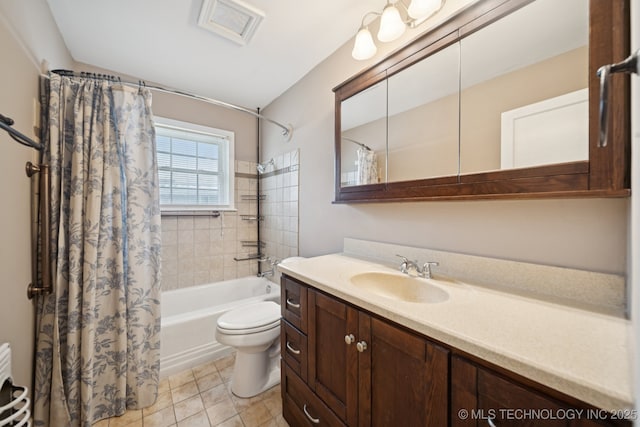 3218 S Kingston Ave, Tulsa, OK 74135 - bathroom with shower / bath combination with curtain, vanity, and tile patterned flooring