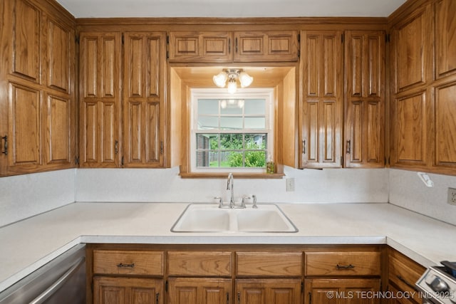 3218 S Kingston Ave, Tulsa, OK 74135 - kitchen featuring light countertops, brown cabinets, and dishwasher