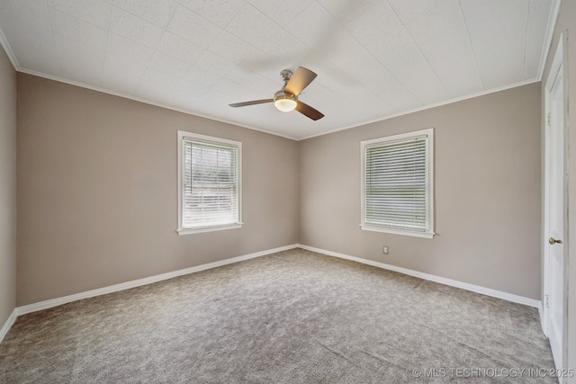 3218 S Kingston Ave, Tulsa, OK 74135 - empty room with ornamental molding, carpet flooring, and a ceiling fan