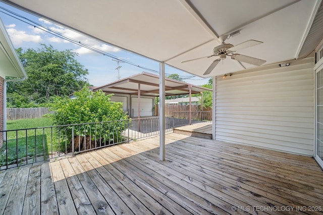 3218 S Kingston Ave, Tulsa, OK 74135 - wooden deck with an outbuilding and ceiling fan