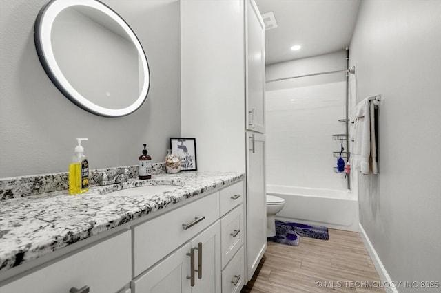 30185 N 3994th Dr, Ramona, OK 74061 - full bathroom featuring vanity, wood finished floors, bathing tub / shower combination, and recessed lighting