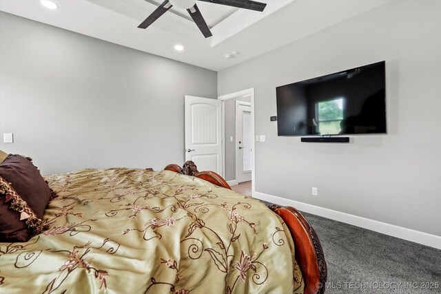 30185 N 3994th Dr, Ramona, OK 74061 - bedroom featuring carpet floors, recessed lighting, a ceiling fan, and a tray ceiling