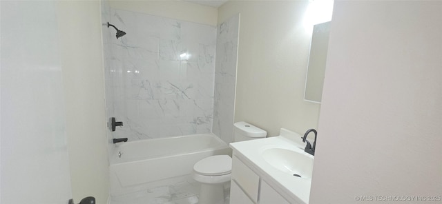 1405 S Cedar St, Bristow, OK 74010 - full bathroom with toilet, marble finish floors, vanity, and shower / tub combination