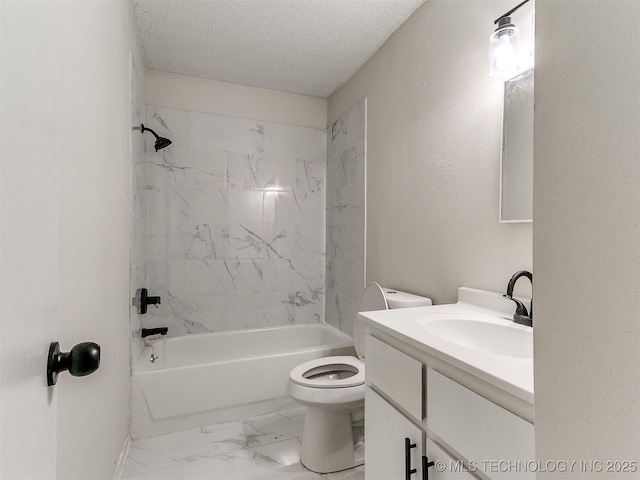 1405 S Cedar St, Bristow, OK 74010 - full bath featuring  shower combination, vanity, a textured ceiling, and marble finish flooring