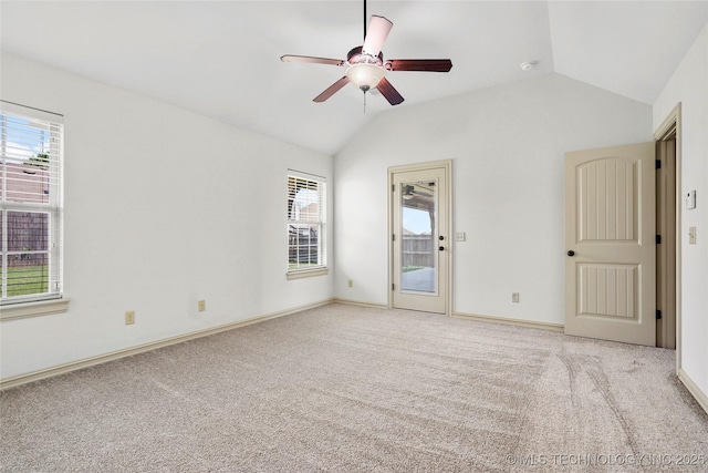 400 E Fargo St, Broken Arrow, OK 74012 - unfurnished room featuring lofted ceiling, ceiling fan, light colored carpet, and baseboards