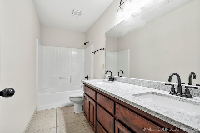 400 E Fargo St, Broken Arrow, OK 74012 - bathroom featuring toilet, double vanity, tile patterned flooring, bathtub / shower combination, and baseboards