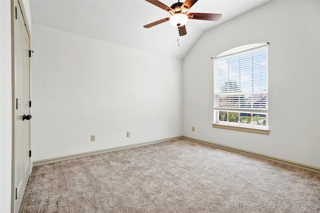 400 E Fargo St, Broken Arrow, OK 74012 - unfurnished room with carpet, lofted ceiling, a ceiling fan, and baseboards