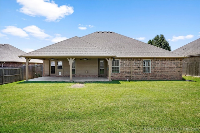 400 E Fargo St, Broken Arrow, OK 74012 - back of property with ceiling fan, a patio, brick siding, and a shingled roof