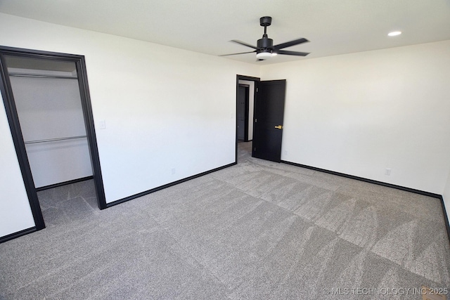 717 N Oklahoma Ave, Tahlequah, OK 74464 - unfurnished bedroom featuring carpet flooring, baseboards, recessed lighting, and ceiling fan