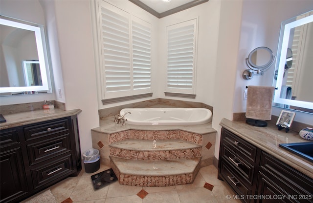 3704 River Bend Rd, Muskogee, OK 74403 - bathroom with a garden tub, vanity, and tile patterned floors