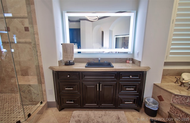 3704 River Bend Rd, Muskogee, OK 74403 - full bath featuring a shower stall, vanity, and tile patterned flooring