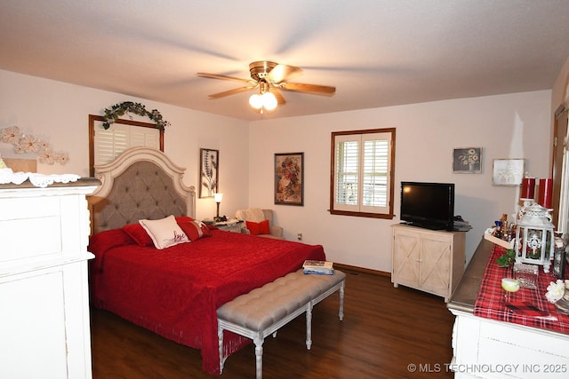 990 Turney Ave, Tahlequah, OK 74464 - bedroom with dark wood finished floors and ceiling fan