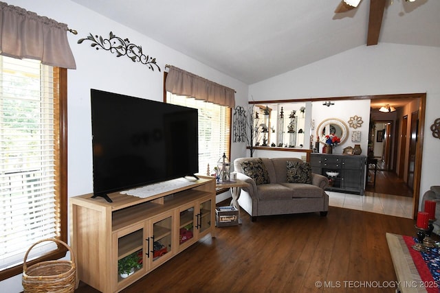 990 Turney Ave, Tahlequah, OK 74464 - living room with dark wood-style flooring, ceiling fan, and plenty of natural light