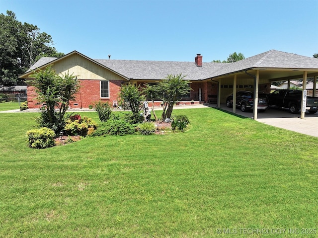 990 Turney Ave, Tahlequah, OK 74464 - single story home featuring a chimney, a front lawn, an attached carport, and concrete driveway