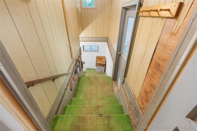 800 N Hwy 10, Gore, OK 74435 - staircase featuring wood walls and carpet