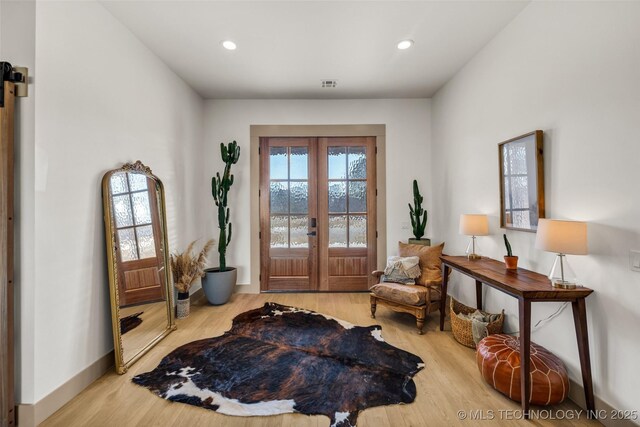 35795 E 231st St S, Porter, OK 74454 - foyer entrance featuring french doors, wood finished floors, recessed lighting, and baseboards