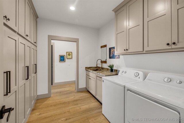 35795 E 231st St S, Porter, OK 74454 - washroom featuring washing machine and dryer, cabinet space, light wood-type flooring, recessed lighting, and baseboards