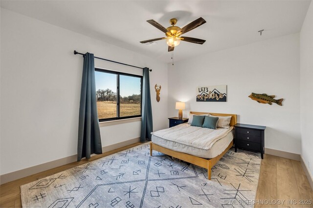 35795 E 231st St S, Porter, OK 74454 - bedroom featuring light wood-style floors, baseboards, and ceiling fan