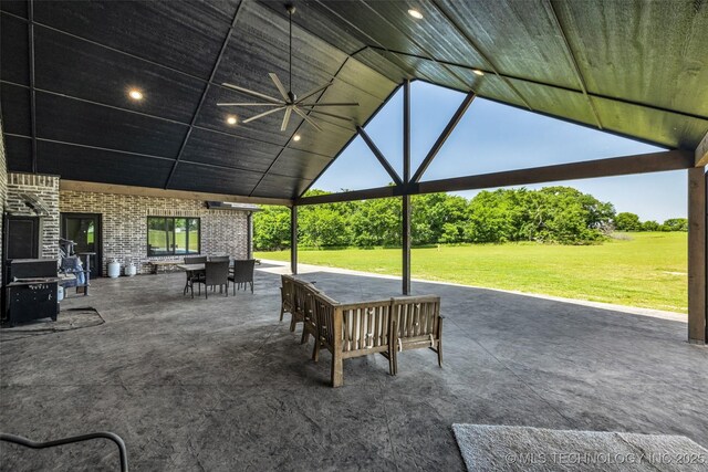35795 E 231st St S, Porter, OK 74454 - view of patio / terrace with outdoor dining space and a ceiling fan