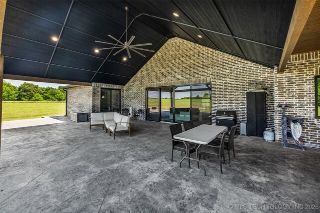 35795 E 231st St S, Porter, OK 74454 - view of patio featuring grilling area, ceiling fan, and outdoor dining space