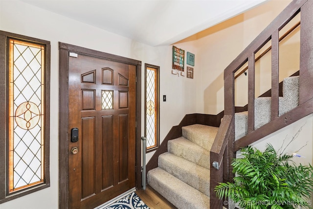 22547 S Dogwood Ct, Claremore, OK 74019 - entryway with stairway and wood finished floors