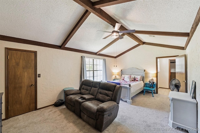 22547 S Dogwood Ct, Claremore, OK 74019 - bedroom featuring a textured ceiling, a textured wall, light carpet, and ceiling fan