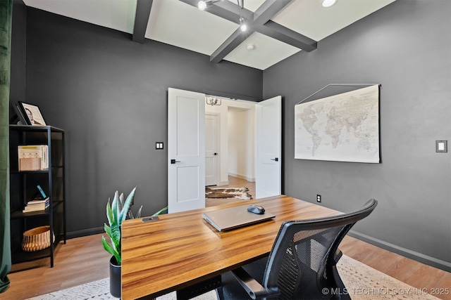 3009 W Van Buren Ct, Broken Arrow, OK 74011 - office area with wood finished floors, beam ceiling, and coffered ceiling