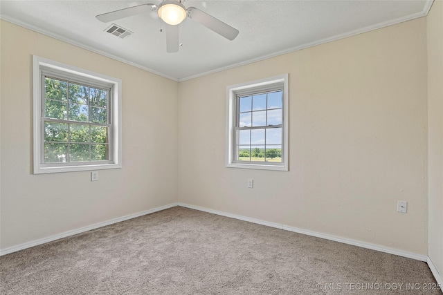 1822 Abner Rd, Overbrook, OK 73453 - carpeted empty room featuring healthy amount of natural light, ornamental molding, ceiling fan, and baseboards