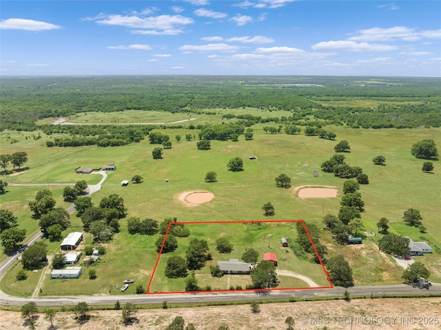 1822 Abner Rd, Overbrook, OK 73453 - aerial view of sparsely populated area with property parcel outlined and a heavily wooded area